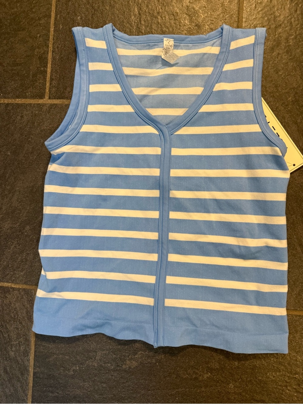 Yelete Blue and White Striped V-Neck Crop Top